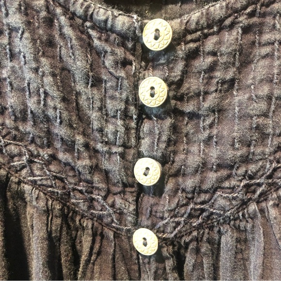 We the Free navy blue smocked neckline peasant  cotton blouse bohemian style S - Picture 4 of 9